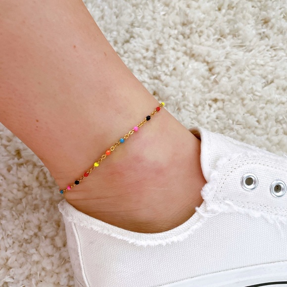 Gold Chain Anklet with colorful beads - Picture 1 of 5
